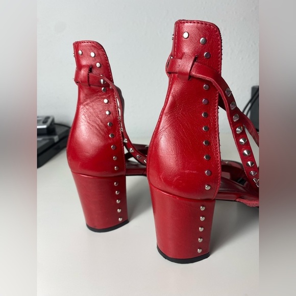ZADIG & VOLTAIRE May Spikes Red Leather Heel Sandals - Picture 3 of 16